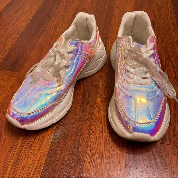 Unicorn Pastel Holographic Lace Up Sneakers Lucky Step Size 7 Platform Kicks EUC - Picture 6 of 13